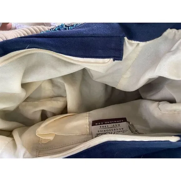 Sunn'N'Sand Starfish Tote Bag Blue & White Beaded Beach Handbag - Picture 5 of 6